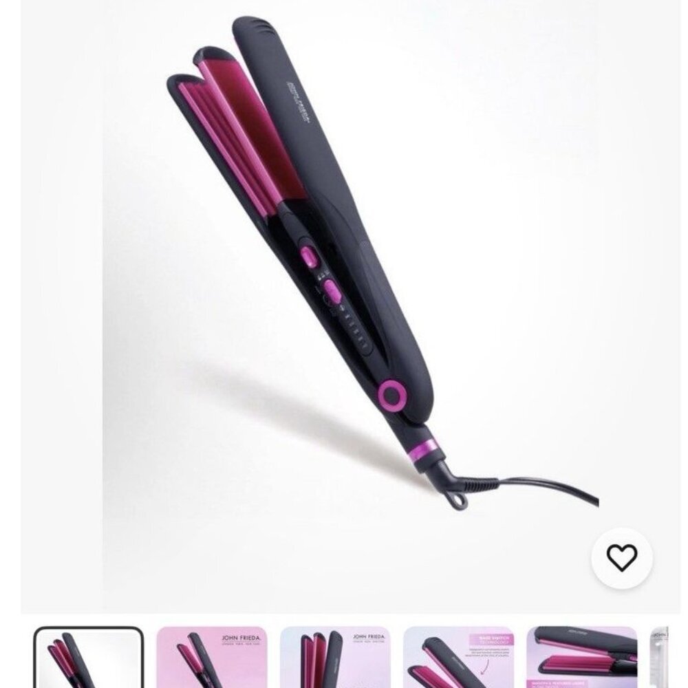 John Frieda 2-in-1 Crimp & Straight Styler With 5 Temps Anti Friz Pink Hair